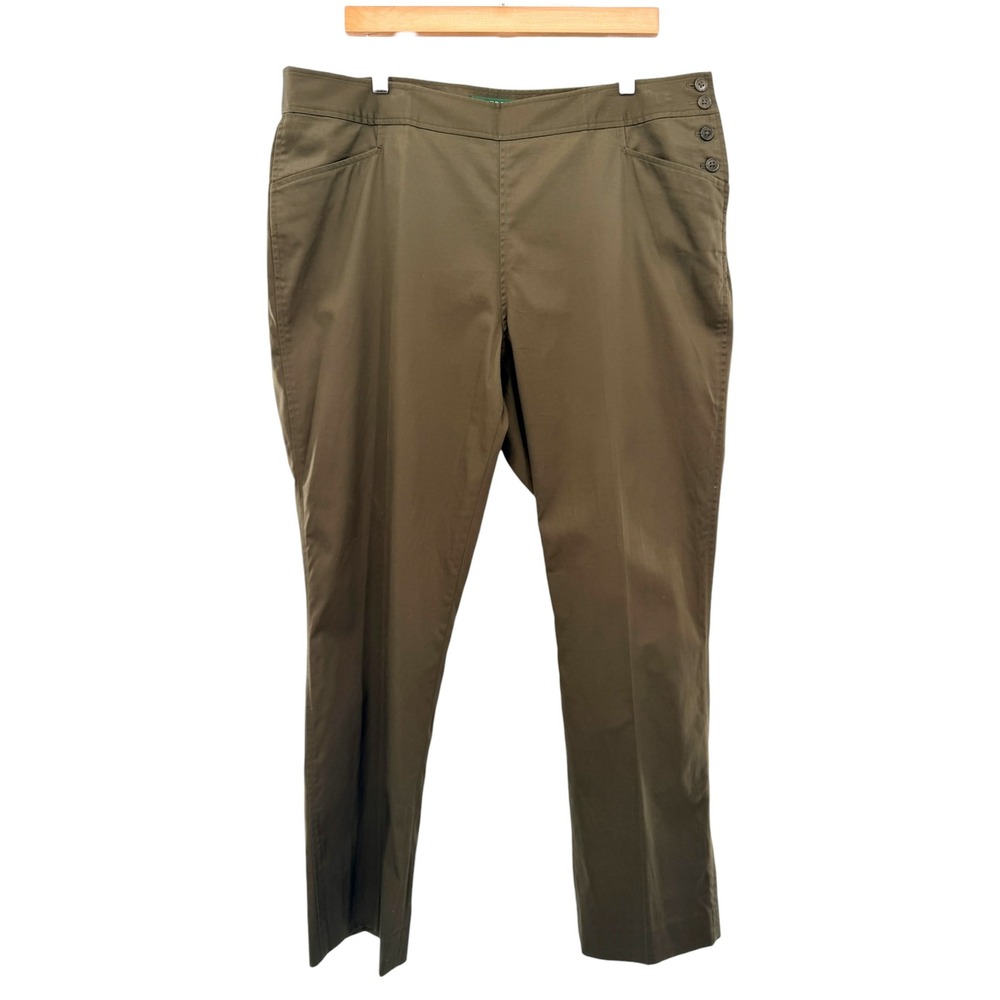 Lauren Ralph Lauren Olive Green Side‎ Button Tapered Trousers Pants Plus 16W